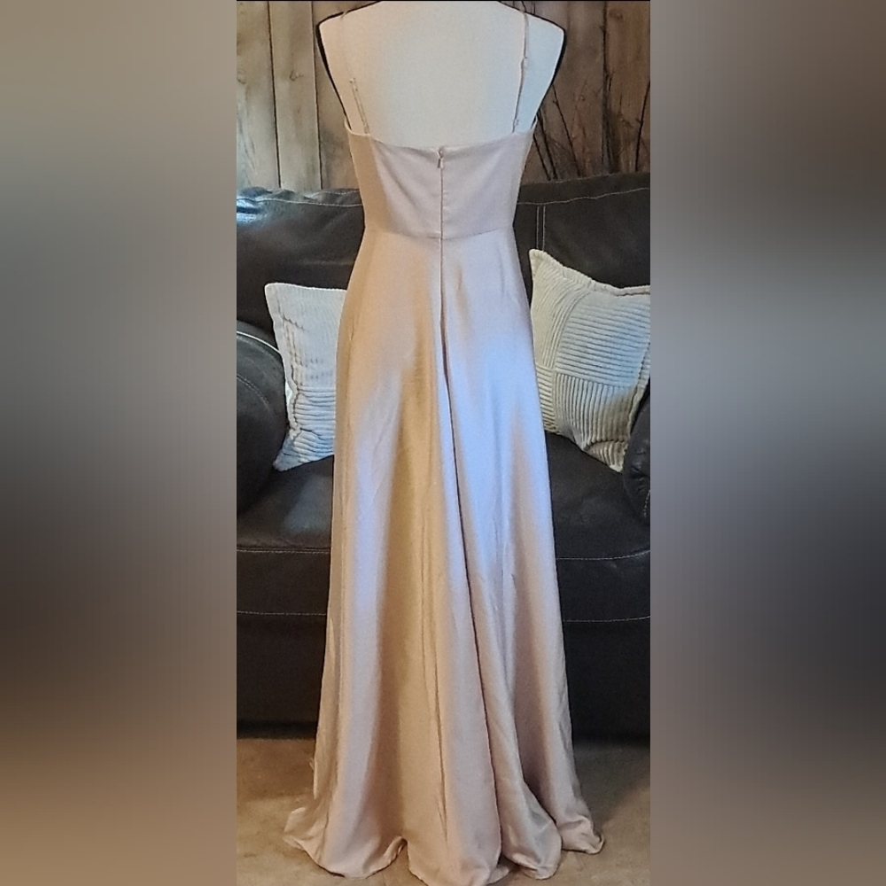 ASOS Nude Spaghetti Strap Satin Maxi Dress for Weddings Size 6 Bridesmaid Nude - Picture 8 of 11